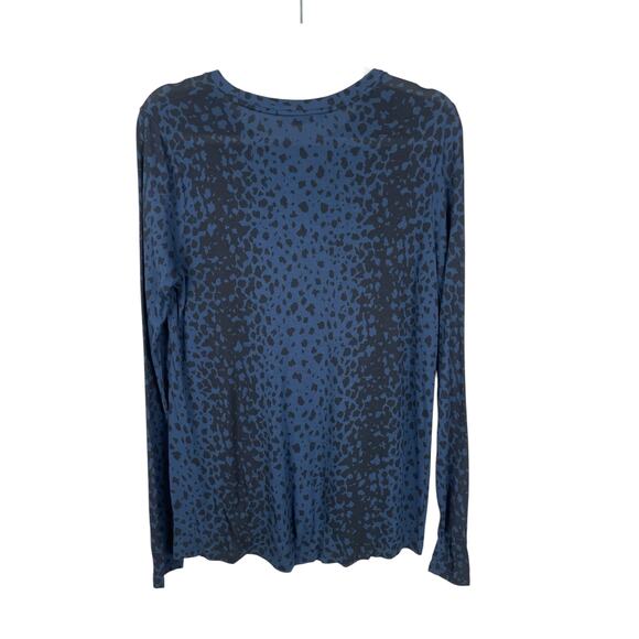 Vince Leopard Print Long Sleeve Crewneck T-Shirt Top Blue Black Women's Small - Picture 2 of 6